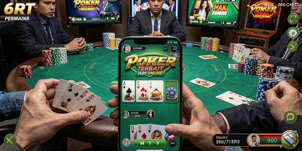 Screenshot gameplay menampilkan aksi intens dari permainan Poker di 6RT.