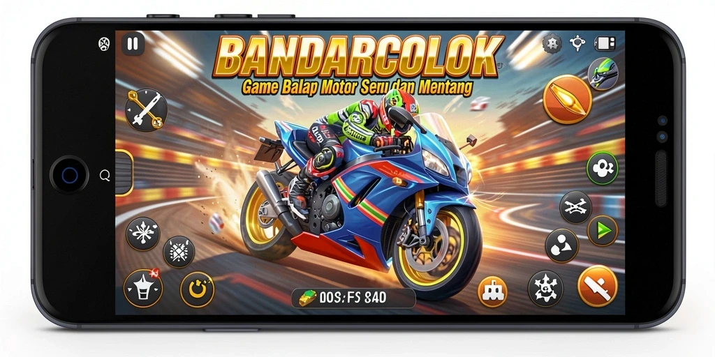 Tampilan gameplay seru dari BANDARCOLOK saat balapan motor.