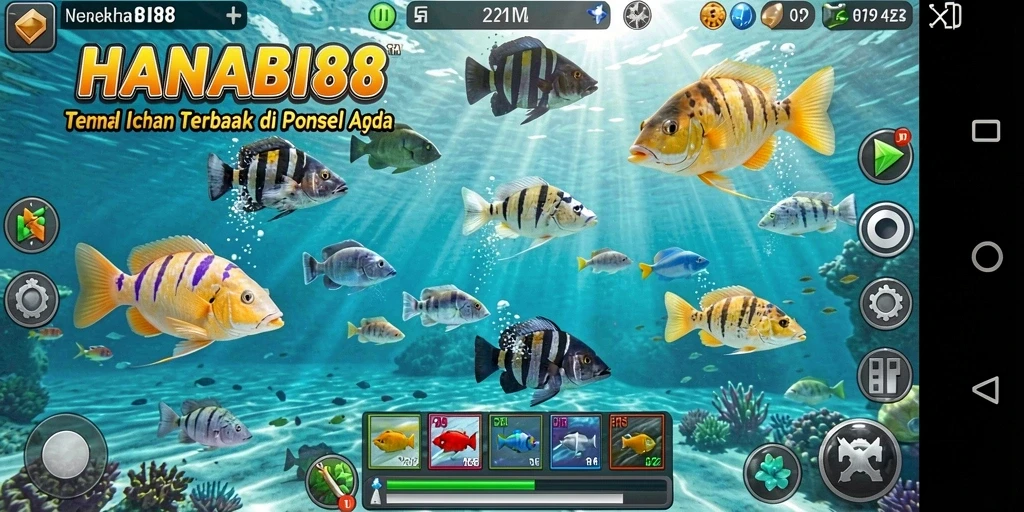 Screenshot utama yang menunjukkan aksi menembak ikan di <strong>HANABI88</strong>.