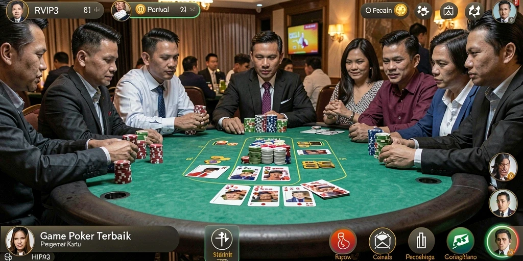 Tampilan gameplay RVIP3 dengan suasana Poker yang mendebarkan.