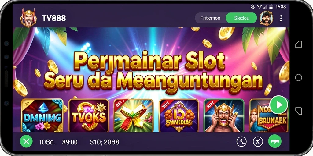 Tampilan gameplay TV888 yang menarik dengan simbol slot yang berwarna-warni.