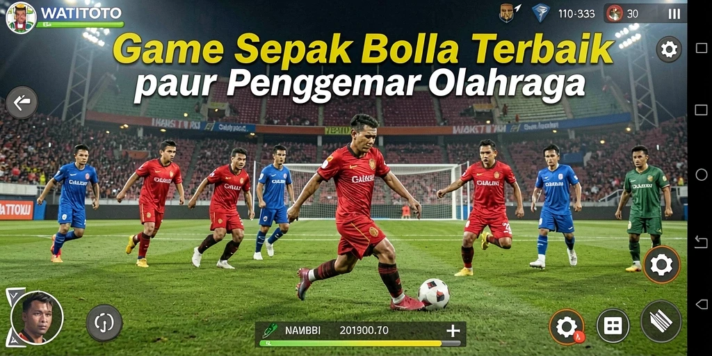 Tangkapan layar gameplay menampilkan aksi seru di lapangan sepak bola.